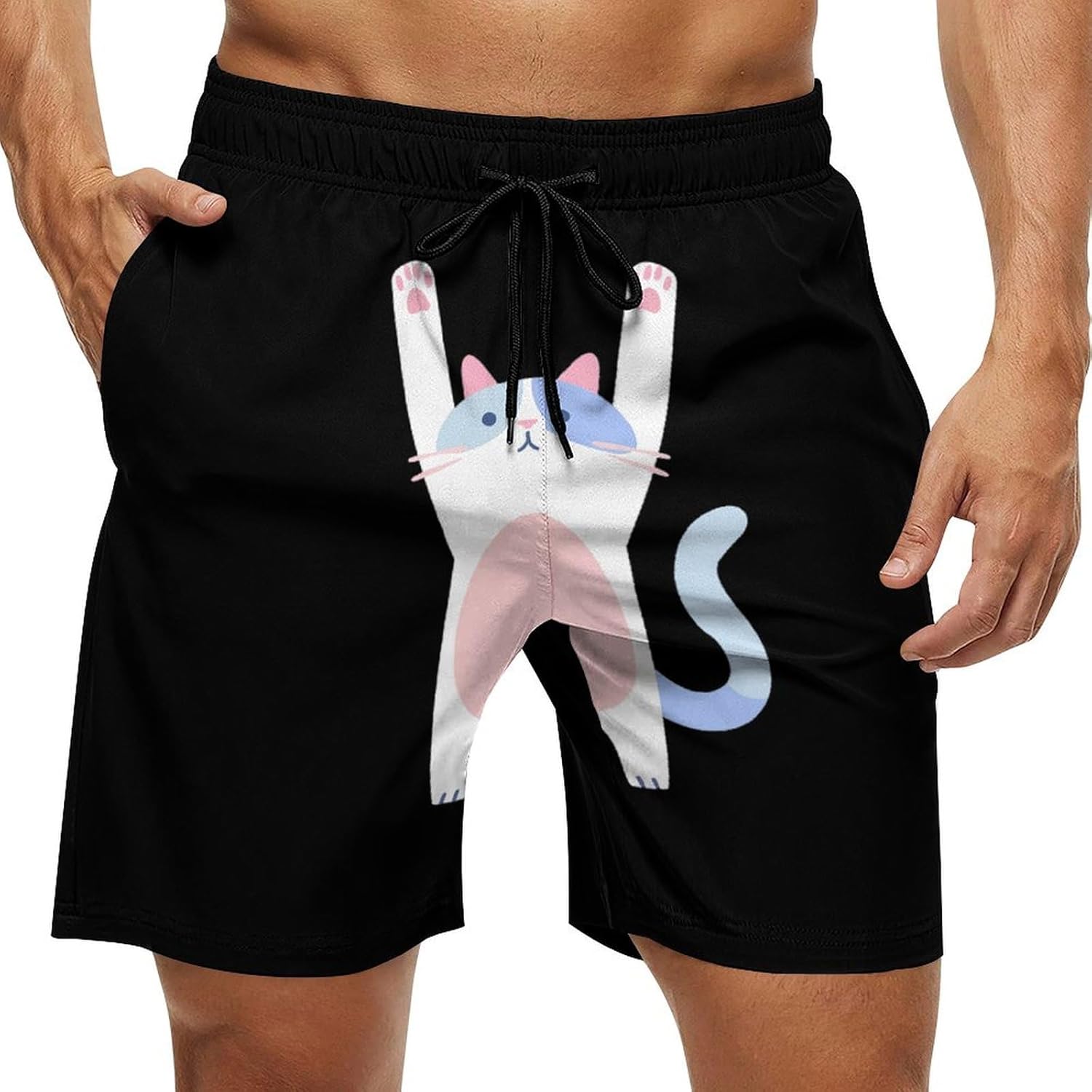 Gymnastics Cat Casual Men's Swim Trunks Novelty Summer Beach Shorts Swimwear with Pocket