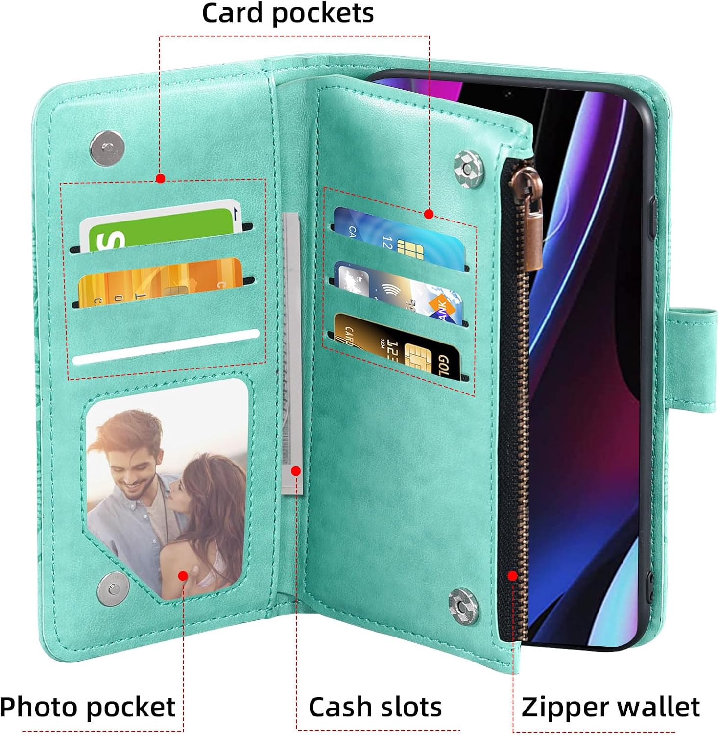 Asuwish Phone Case for Motorola Edge+ Plus 2022/Edge X30/30 Pro Wallet Cover with Tempered Glass Screen Protector and Flower Leather Flip Card Holder Cell Accessories Moto Edge + 5G UW Women Men Green image 3