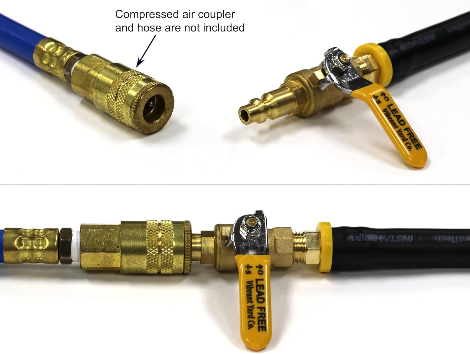 Winterize RV, Motorhome, Camper, Sprinkler, Faucets, Outdoor Plumbing: Air Compressor Quick-Connect Plug to Male Garden Hose Faucet Blowout with Female-to-Female Adapter, 14" Long, Lead-Free
