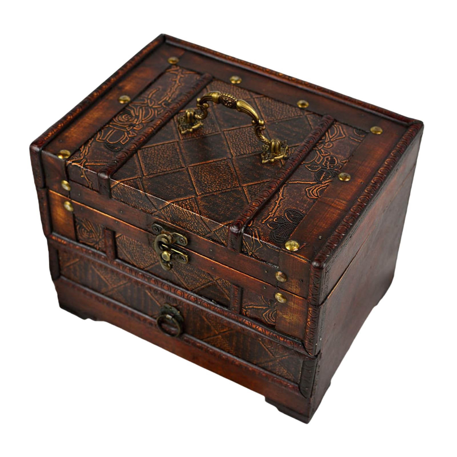 Kfwfuaee Women's Square Style Chinese Style Wooden Jewelry Organizer With Drawer Large Capacity Storage Box For Rings And Earrings Necklace Holder