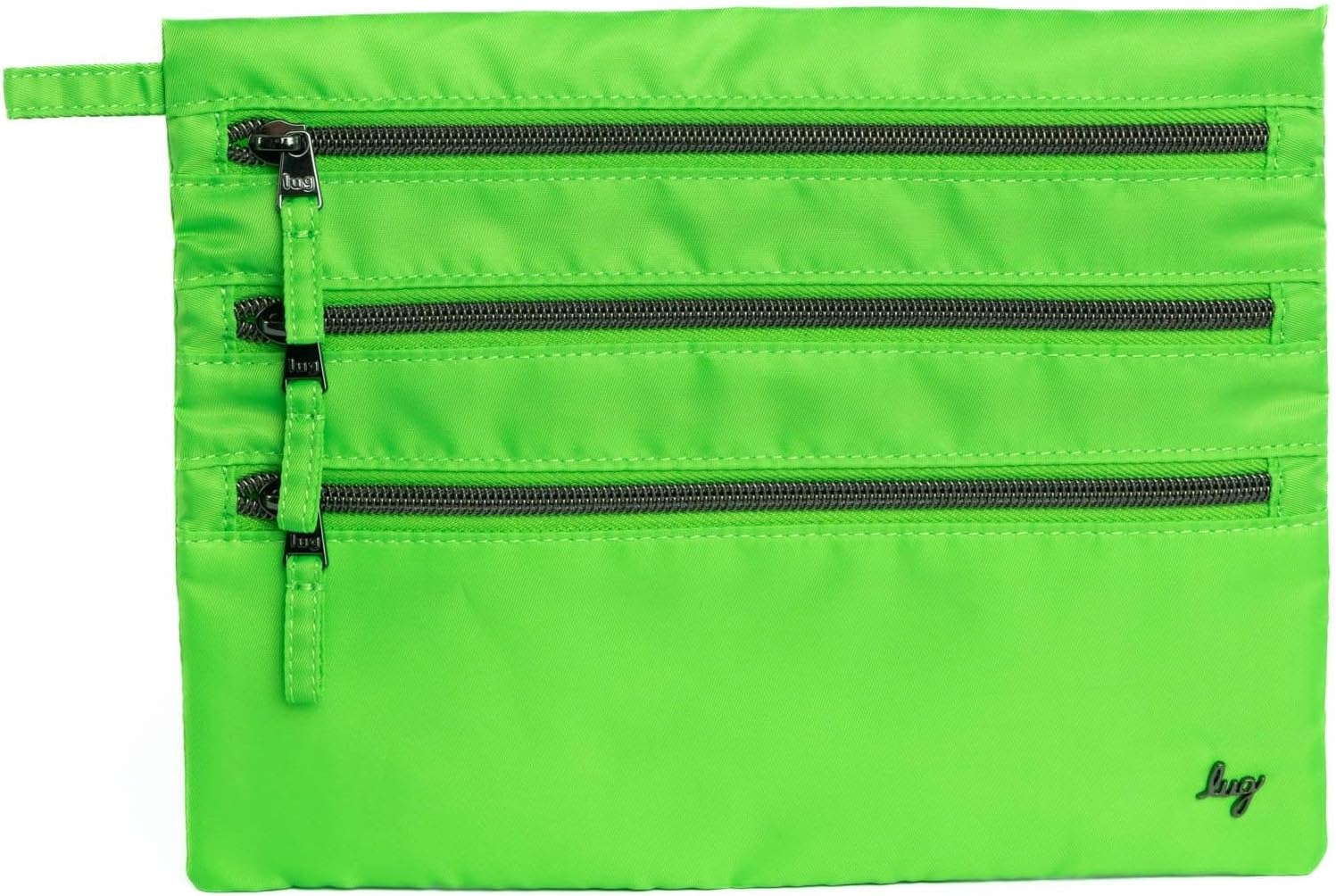 Lug Kickline Triple Zip Storage Pouch for Travel – 3 Zipper Compartments, Easy Pull Tab, 100% Polyester – LIME
