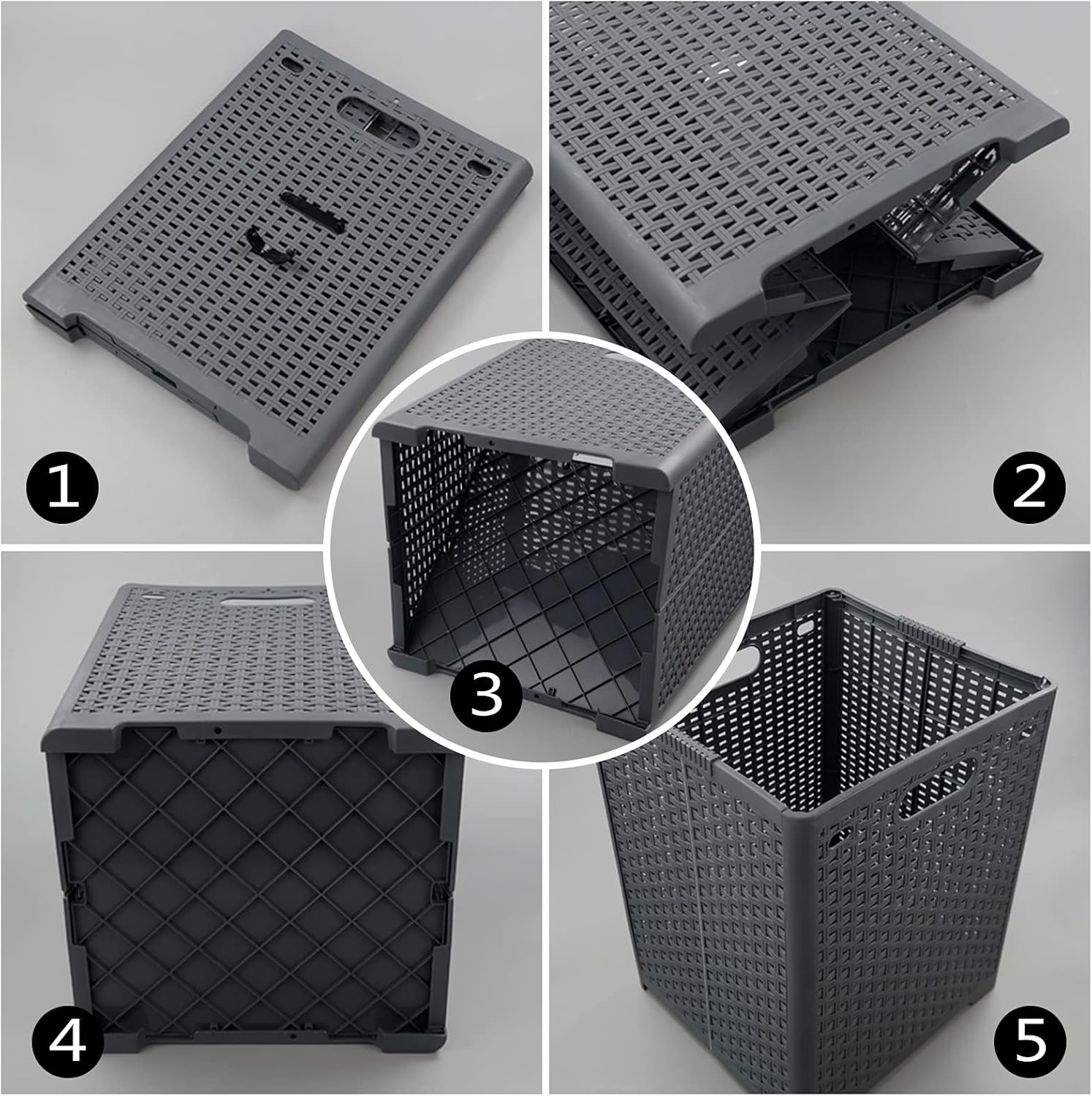 45L Plastic Collapsible Storage Laundry Baskets, Foldable Laundry Hampers, 2 Packs Gray