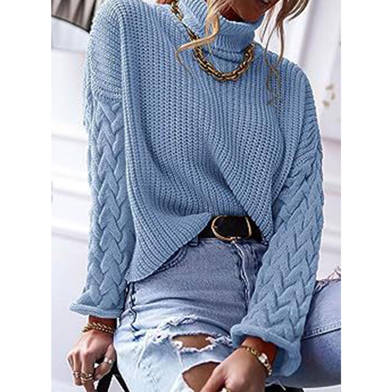 Greabuy Maglione lavorato a maglia a trecce a tinta unita da donna a maniche lunghe autunno inverno pullover felpa per donna maglione casual camicie da donna maglioni da donna felpe a maglia leggere,