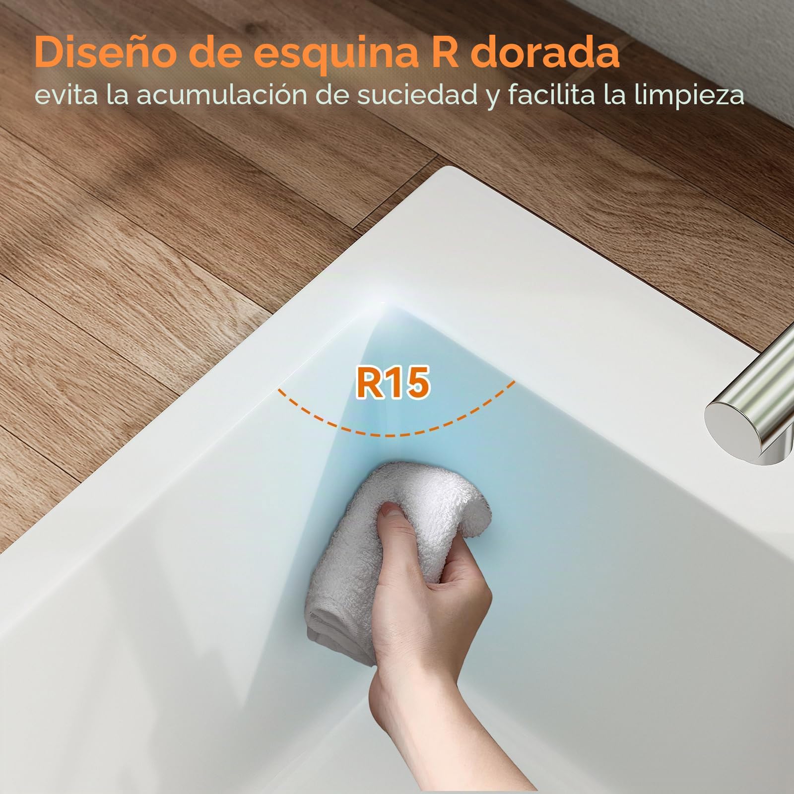 HOROW Fregadero de cocina compuesto de granito, tazón individual blanco de 60x45 cm, resistente a arañazos y manchas, superficie autorreparable, sellado con presión sin tapón adicional, con accesorios