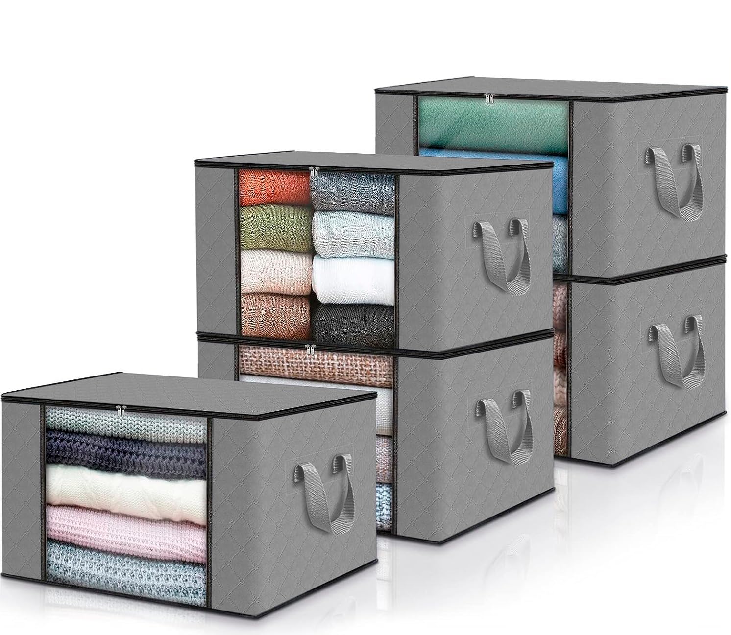 edihome, Cajas Almacenaje Ropa, Bolsas para Guardar Ropa, Organizador Armario, con Asas Reforzadas, Cajas Organizadoras, Fundas de Tela Resistente (Gris oscuro, Pack de 3) — view 13