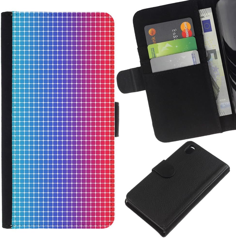 GIFT CHOICE / SmartPhone Cell Phone Leather Wallet Case Protective Cover for Sony Xperia Z3 D6603 // Disco Dots Illusion Fabric Pattern Blue Red Led //