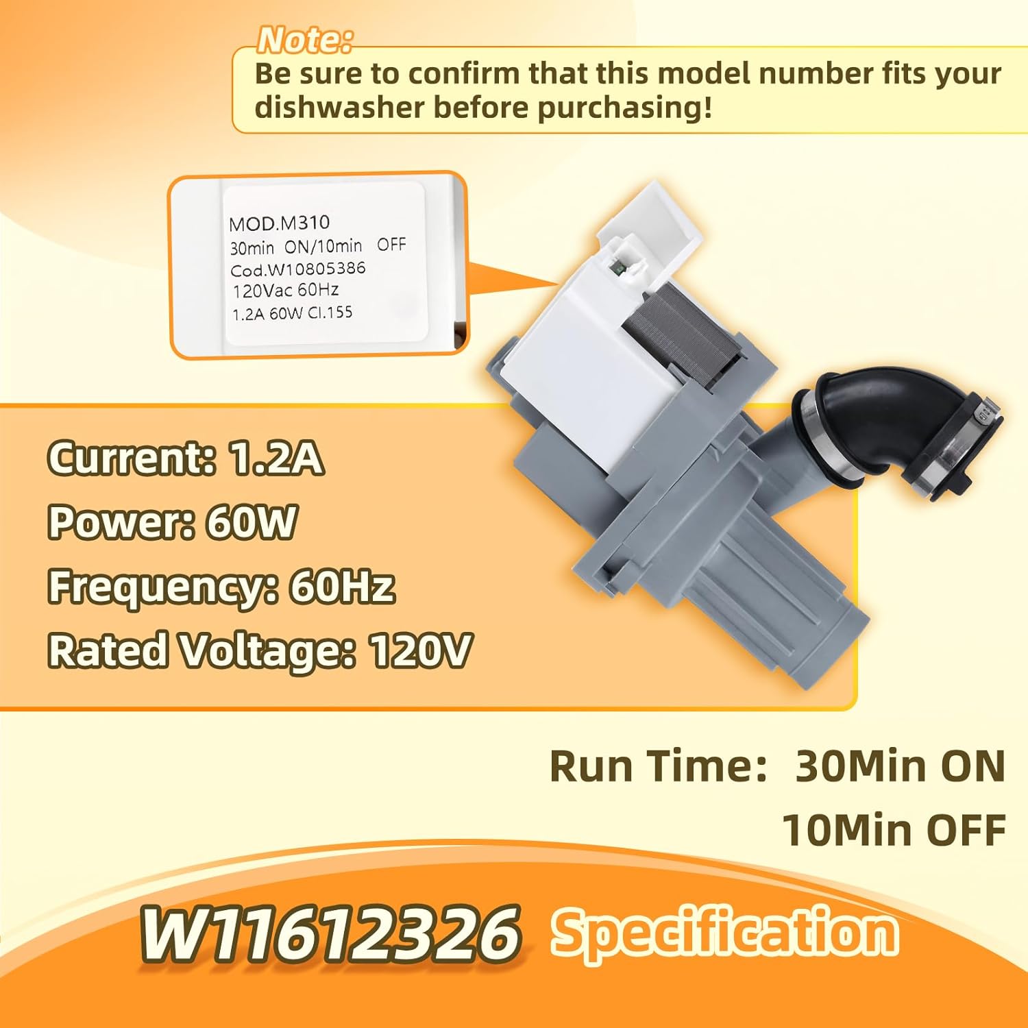 Upgraded W11612326 Dishwasher Circulation Pump Compatible with Ikea Amana Kenmore Whirlpool, Replacement Part W10805386 W10879262 W11521435 4978305 AP7193729 PS16744934 EAP16744934