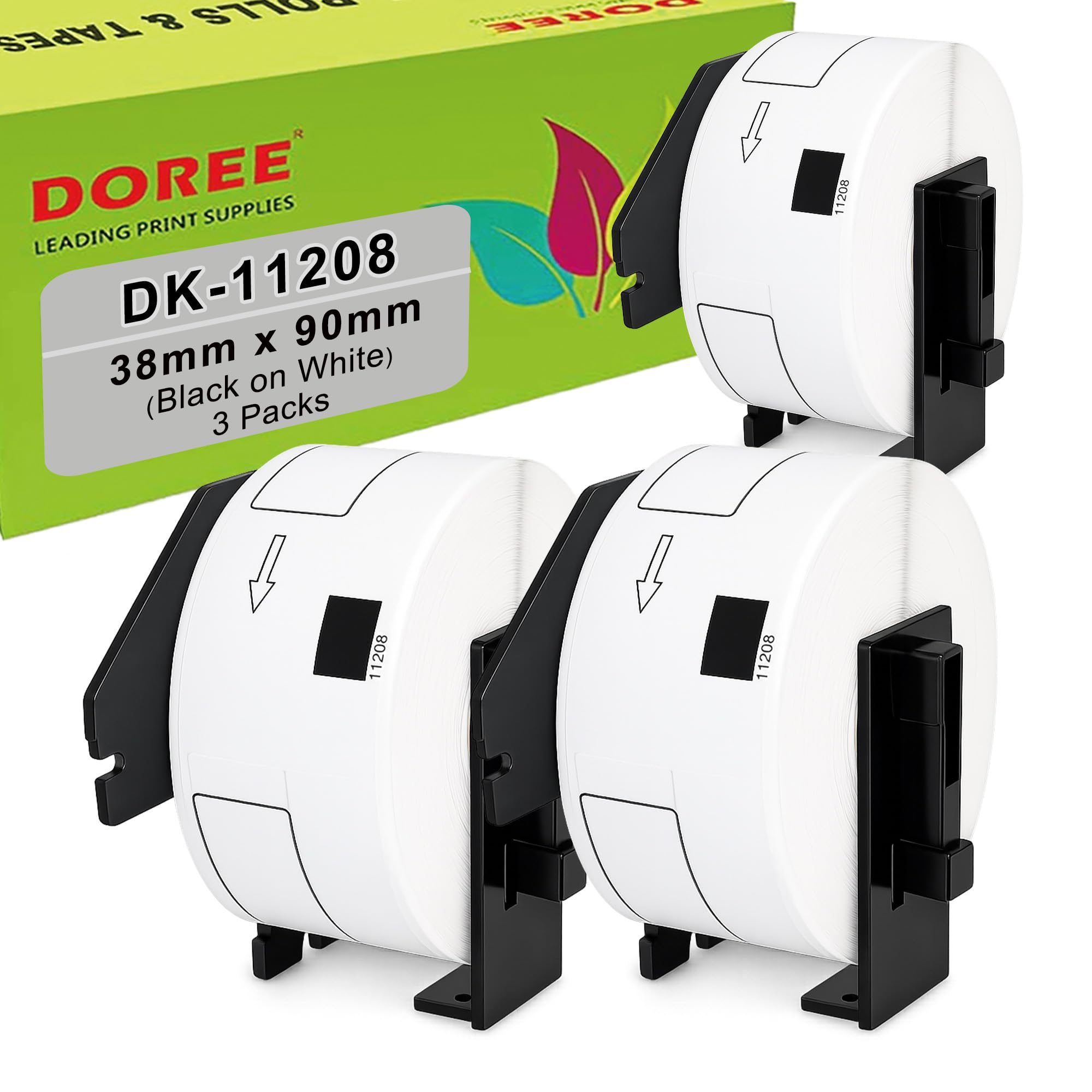 DOREE 3 Rotoli DK-11208 Etichette per indirizzi, Compatibili con Brother DK11208, 38mm x 90mm, Per stampanti Brother QL-500,QL-570,QL-700,QL-800,QL-1050,QL-1100(400 etichette per rotolo)