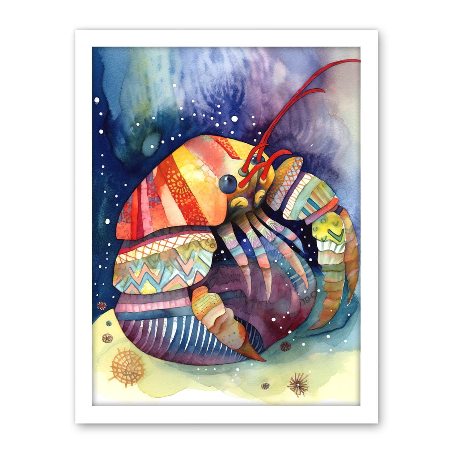 Artery8 Hermit Crab Folk Art Watercolour Painting Artwork Framed Wall Art Print 18X24 Inch