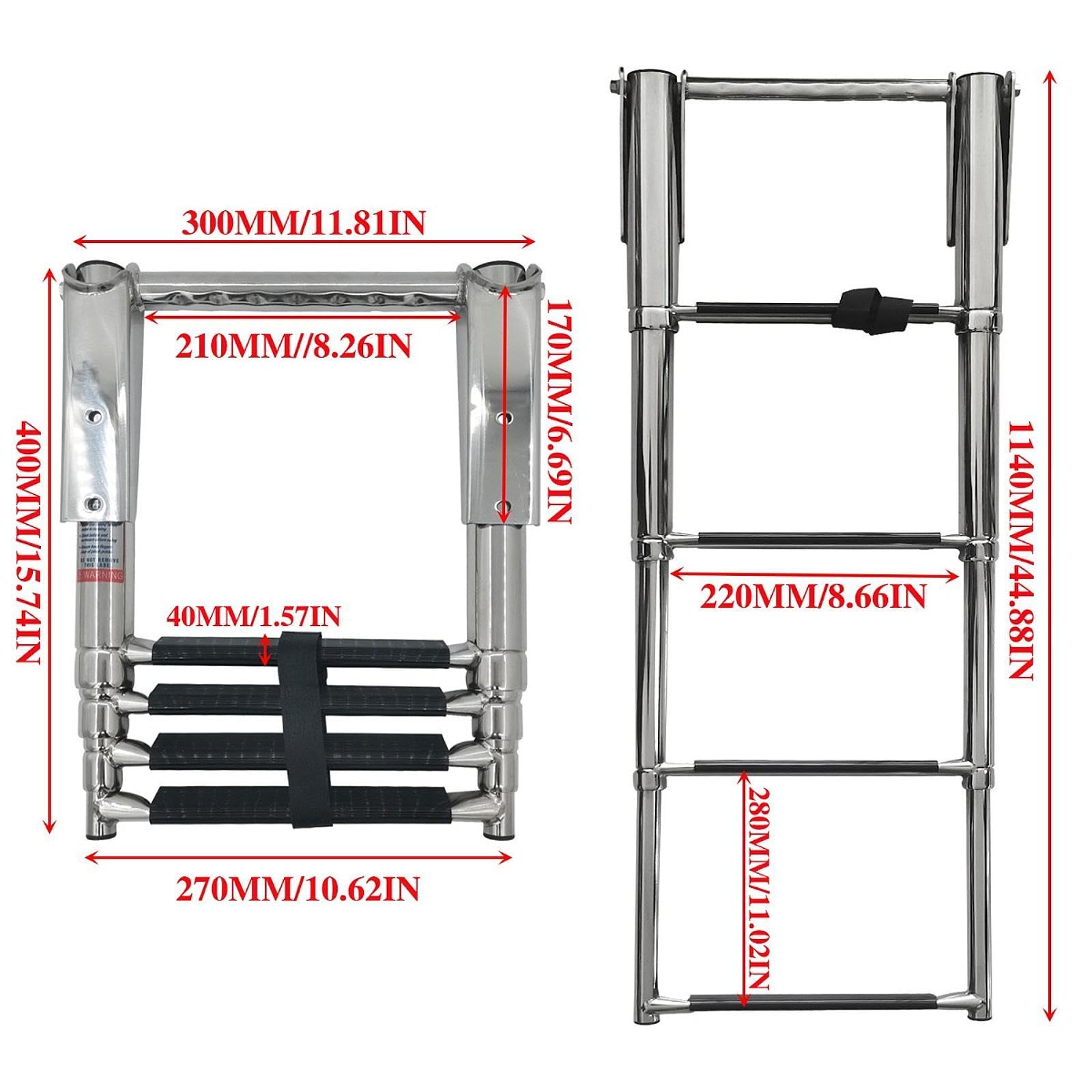 Milageto Extendable Dock Ladder Under Platform Slide Mount Boat Boarding Ladder and Retaining Strap for Swimming Pool Yacht