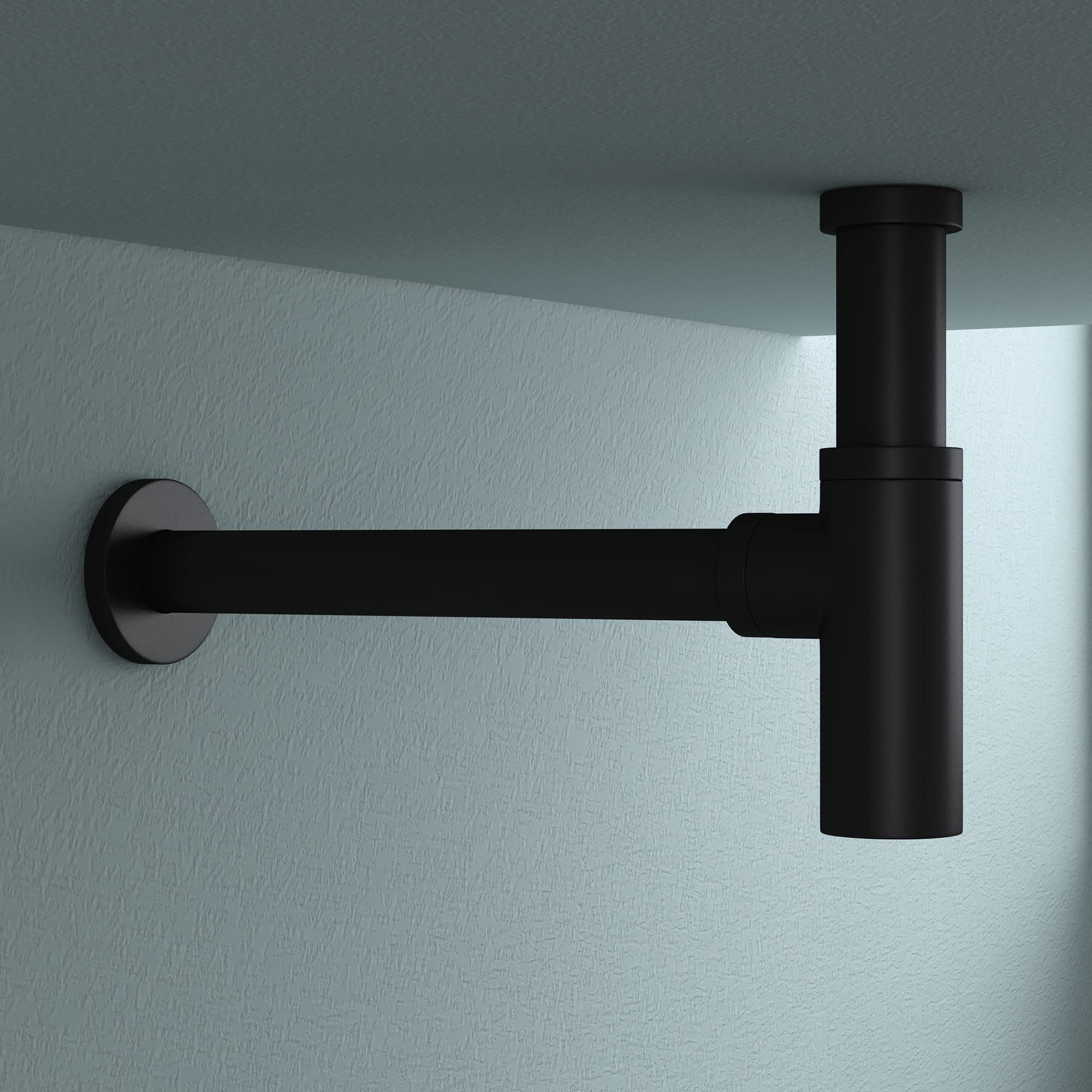 doporro Siphon pour Lavabo et Vasque en Laiton Anti-Odeur Noir Mat
