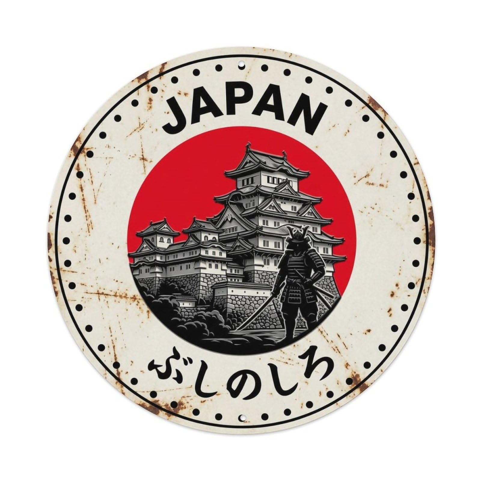 Warrior Castle Japan Fortress Building Weathered Metal Tin Sign