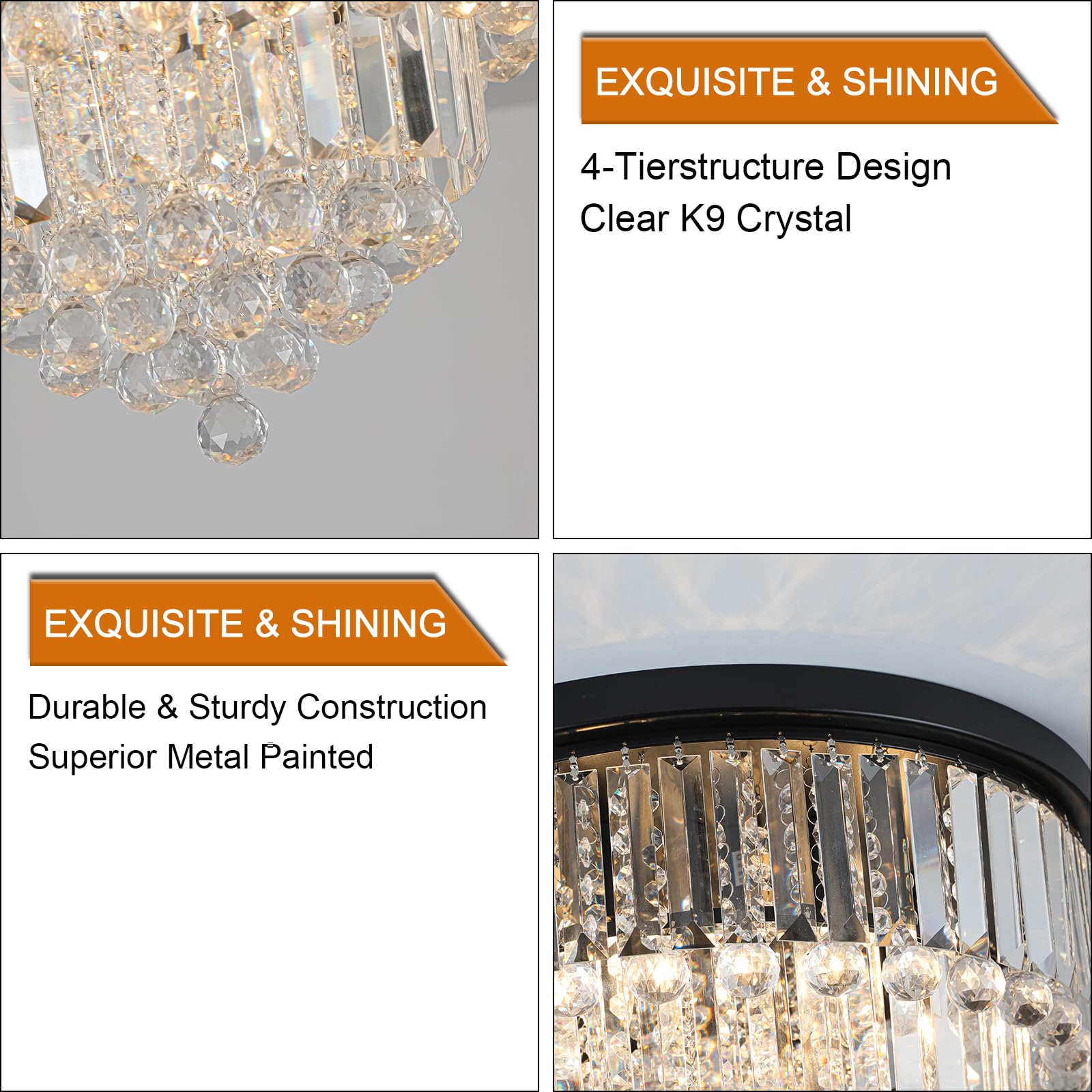 Crystal ページ Jushua 6-Light Flush Mount Cylinder Crystal Chandelier, K9