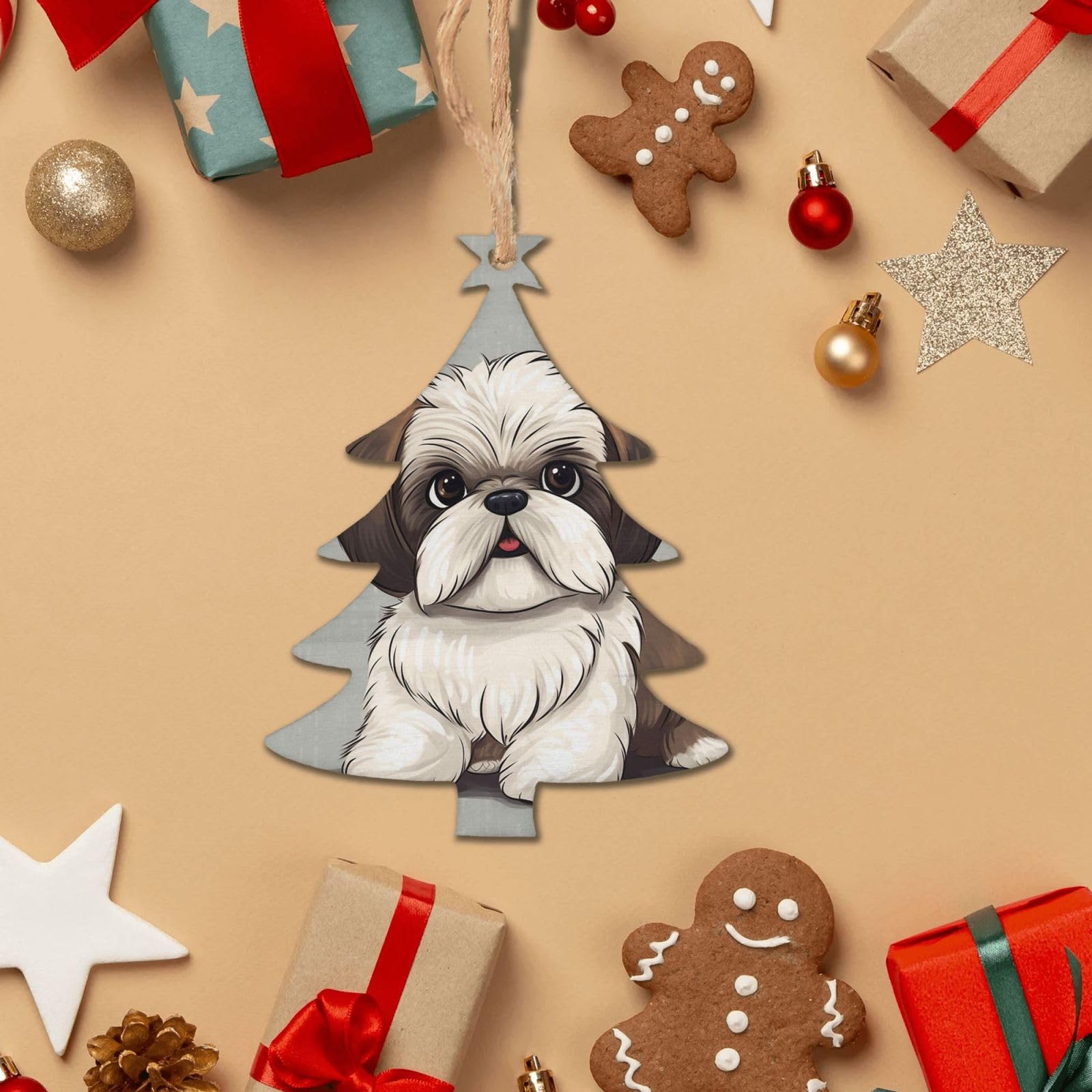 Amazon.co.jp: シーズー犬 クリスマス 木製オーナメント クリスマス
