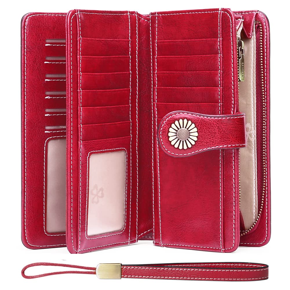 Wallets for Women Leather Credit Card Holder with RFID Blocking Large Capacity Wristlet