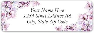 Personalized Return Address Labels Corner Cherry Blossoms - Custom Mailing Labels/Stickers for Envelopes, Easy Peel and Stick, Permanent Flat Sheet Rectangle Labels (White) Made in The USA (60)