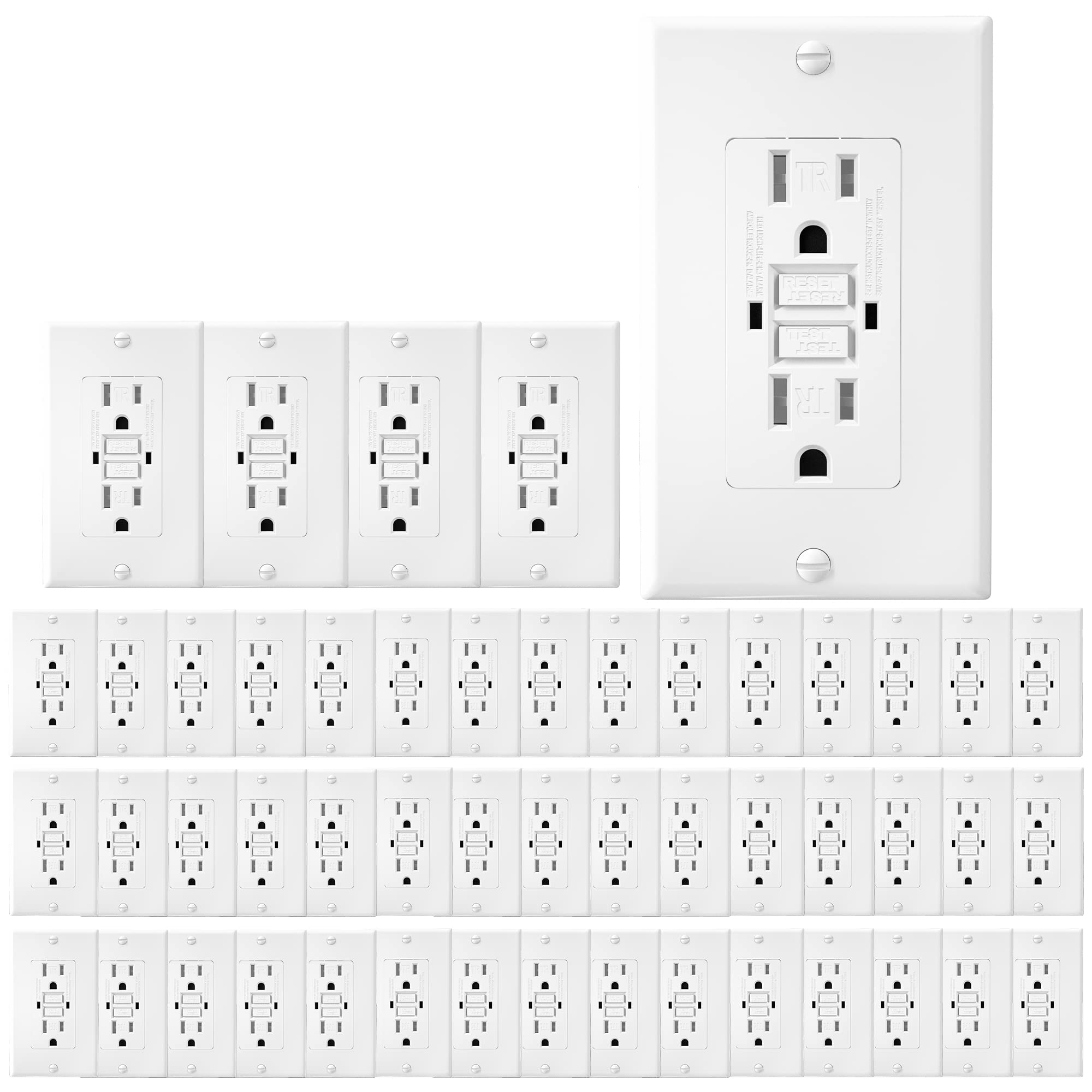 GFCI White Outlet Receptacle, Tamper Resistant GFCI Outlet 15 Amp/125-Volt, Self-Test Function with 