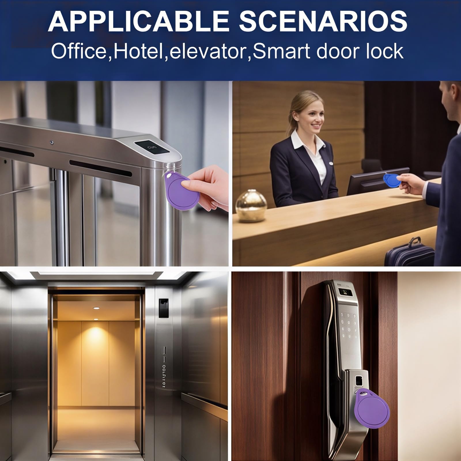 Lot de 100 porte-clés RFID 13,56 MHz | Porte-clés de proximité réinscriptible NFC | Vert | Contrôle d'accès, pour bureau, hôtel, parking, appartement