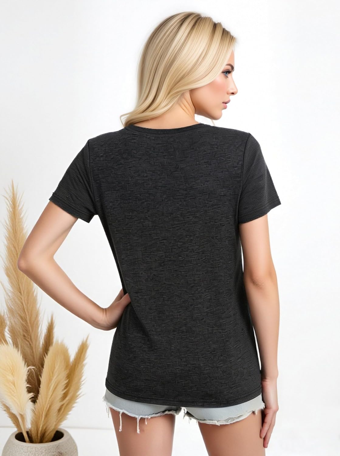 Women V Neck T Shirts Summer Basic Tee Soft Casual Short Sleeve Tops Spring Vacation Loose Fit Outfit