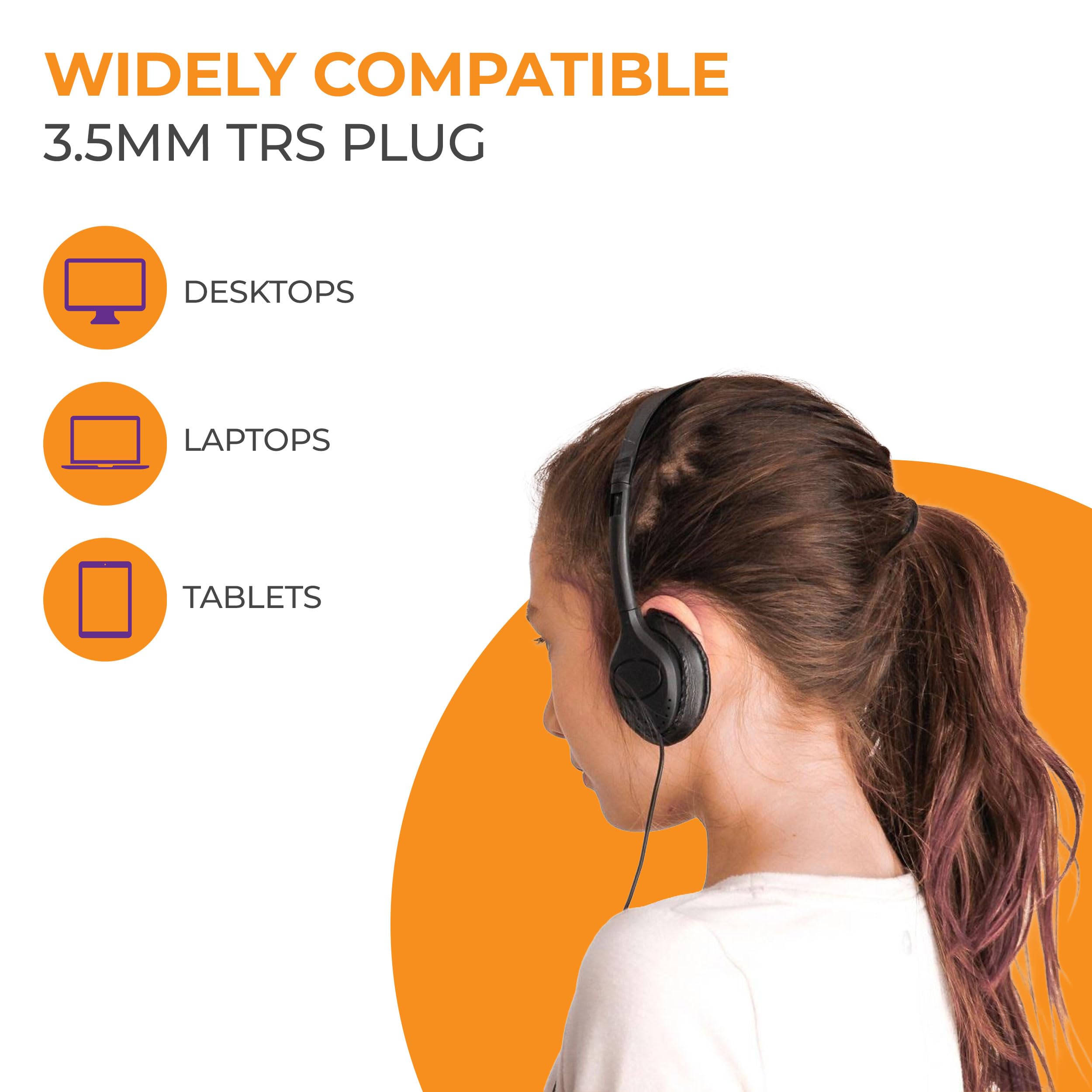 Soundnetic SN313 Bulk Classroom Headphones 100 Pack – Over The Head Stereo Headphones with Leatherette Earpads, Black – Ideal for Schools