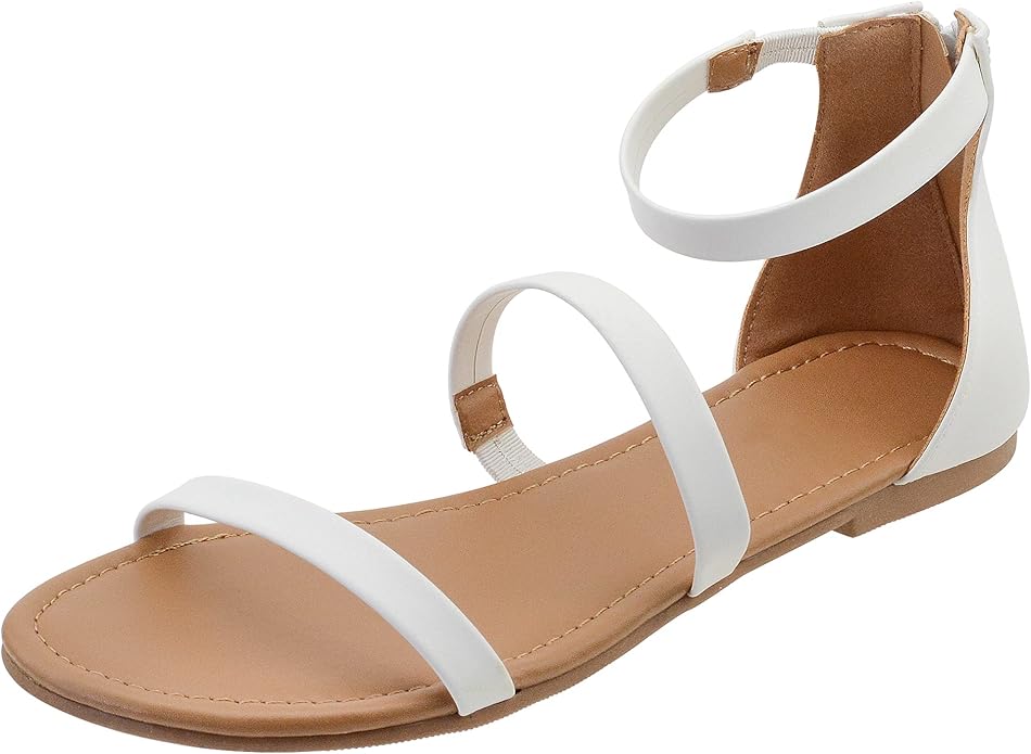 DECIMEN Womens Elastic Ankle Strap Flat Sandals, Comfortable Casual