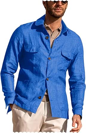 Men's Casual Sports Jacket Four Button Lightweight Linen Blazer for ...
