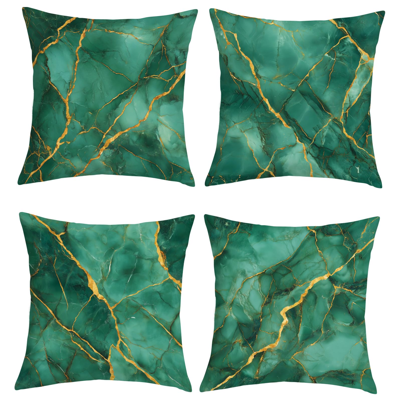 Joymaison Emerald Green Gold Marble Throw Pillow Covers 18x18 Inch Set of 4 Modern Abstract Marble Pattern Cushion Covers Home Decor for Couch Cushion