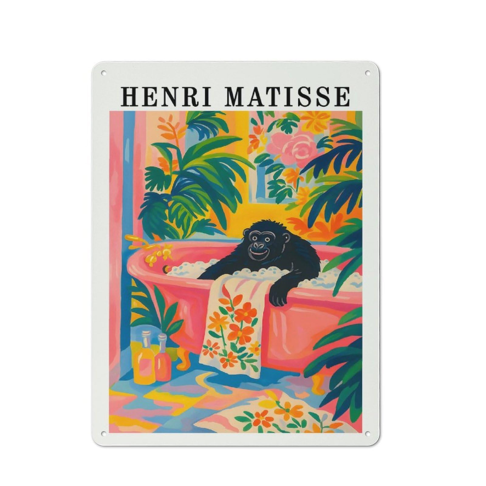 Junmoney Style-24 Henri Matisse Style Gorilla Bath Printed Metal Sign 40X30cm For Lounge Or Reading Corner, A Winter Wall Decor Update For Reading Corner Decorators