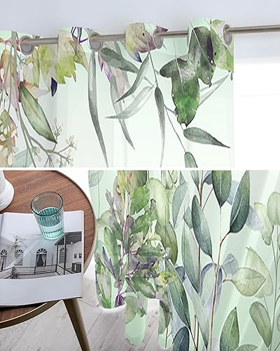 Miniatura 5 de Cortinas traslúcidas de eucalipto verde de 63 pulgadas de largo, juego de 2 paneles de cortinas para cocina, dormitorio, sala de estar, puerta,
