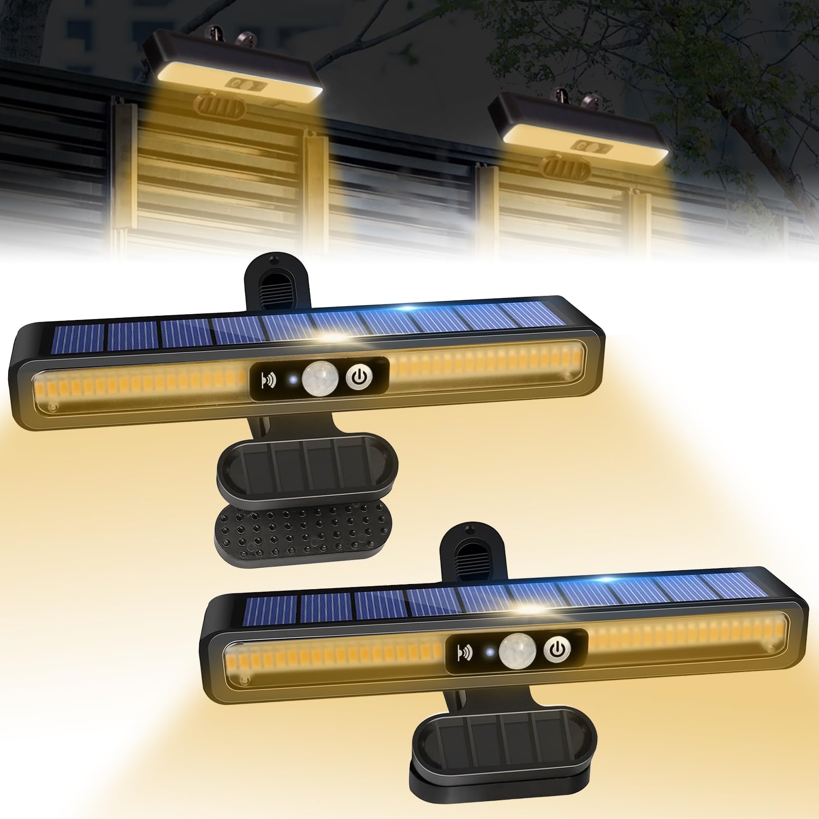 Solar Clip on Lights Outdoor 2Pack, 36 LED Solar Powered Outside Light 3 Modes Motion Sensor, 180°Wide Angle IP65 Waterproof Solar Power Wall Lighting for Fence, Garage, Garden, Patio
