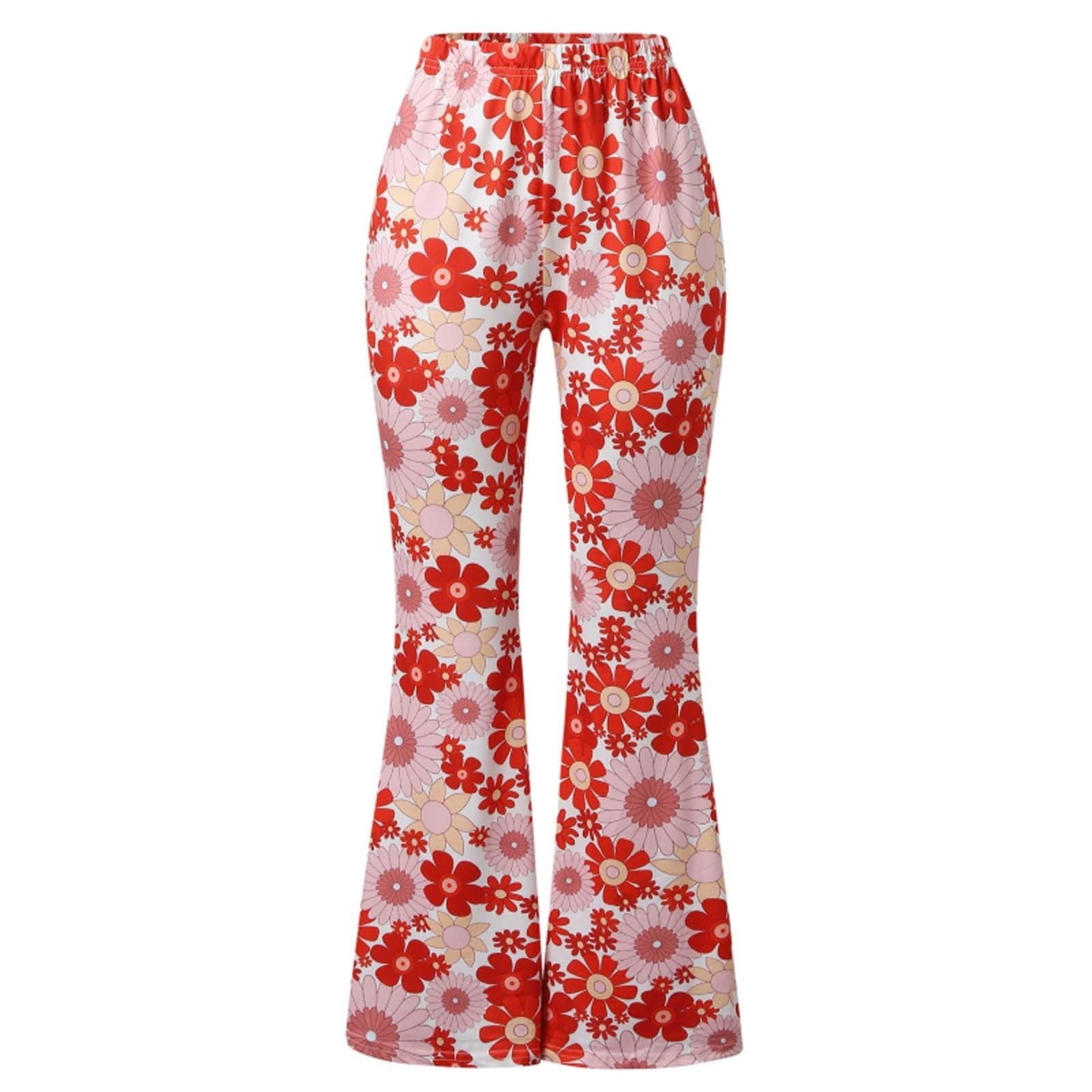 Pantalón acampanado para niño y niña, estampado de flores hippie pantalones 70 Slim Stretch de cintura alta acampanado Bootcut Chic y elegante para trabajo y sastre