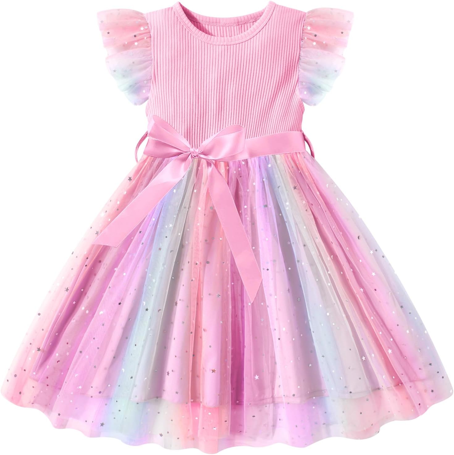 Vogseek Toddler Girls Tulle Dress Ruffle Sleeveless Summer Baby Girl Fashion Tutu Dresses 2-6Y