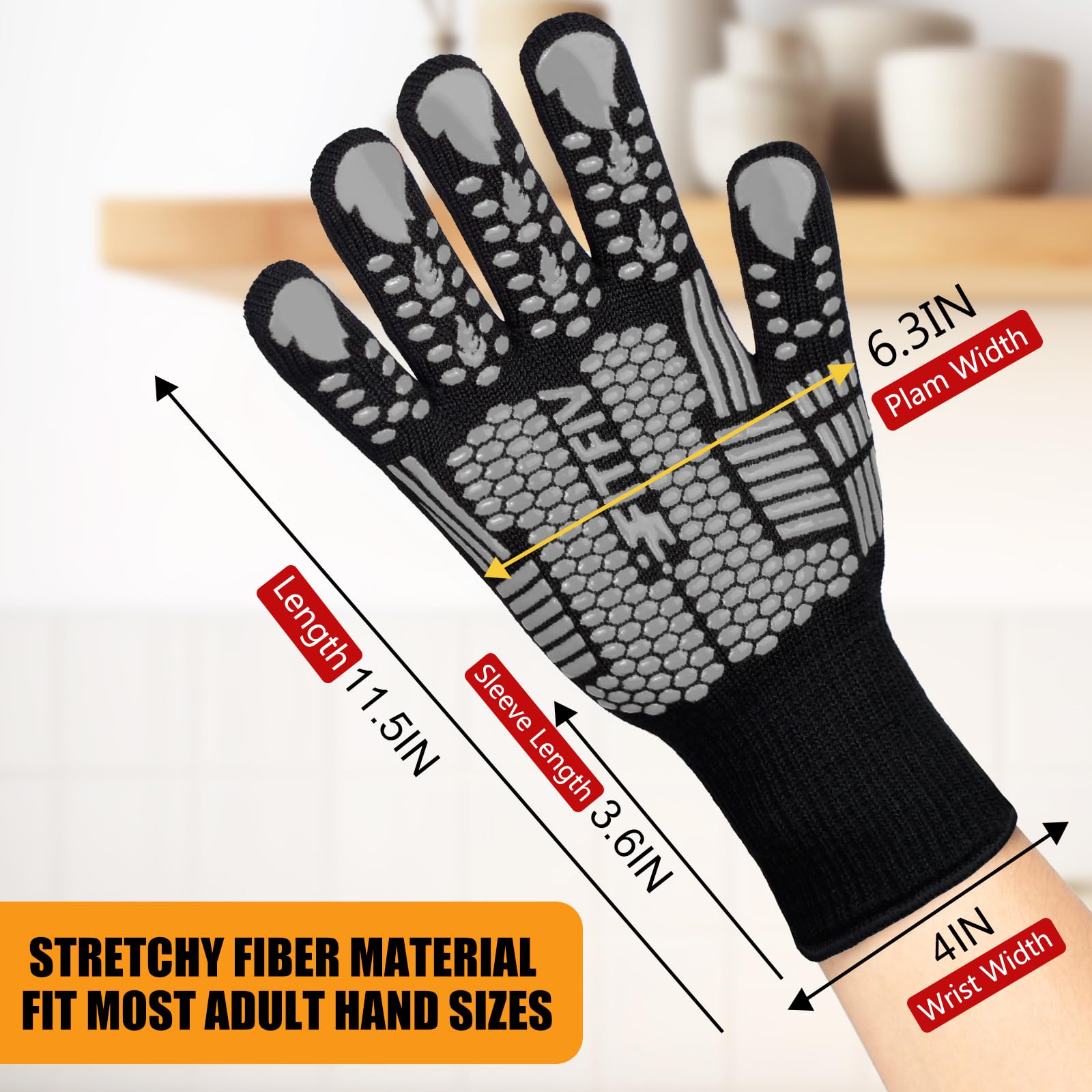 Guanti da barbecue, guanti da forno, resistenti al calore estremo fino a 800 °C, guanti da forno in silicone antiscivolo, guanti da cucina per cucinare, grigliare e cuocere al forno (grigio)