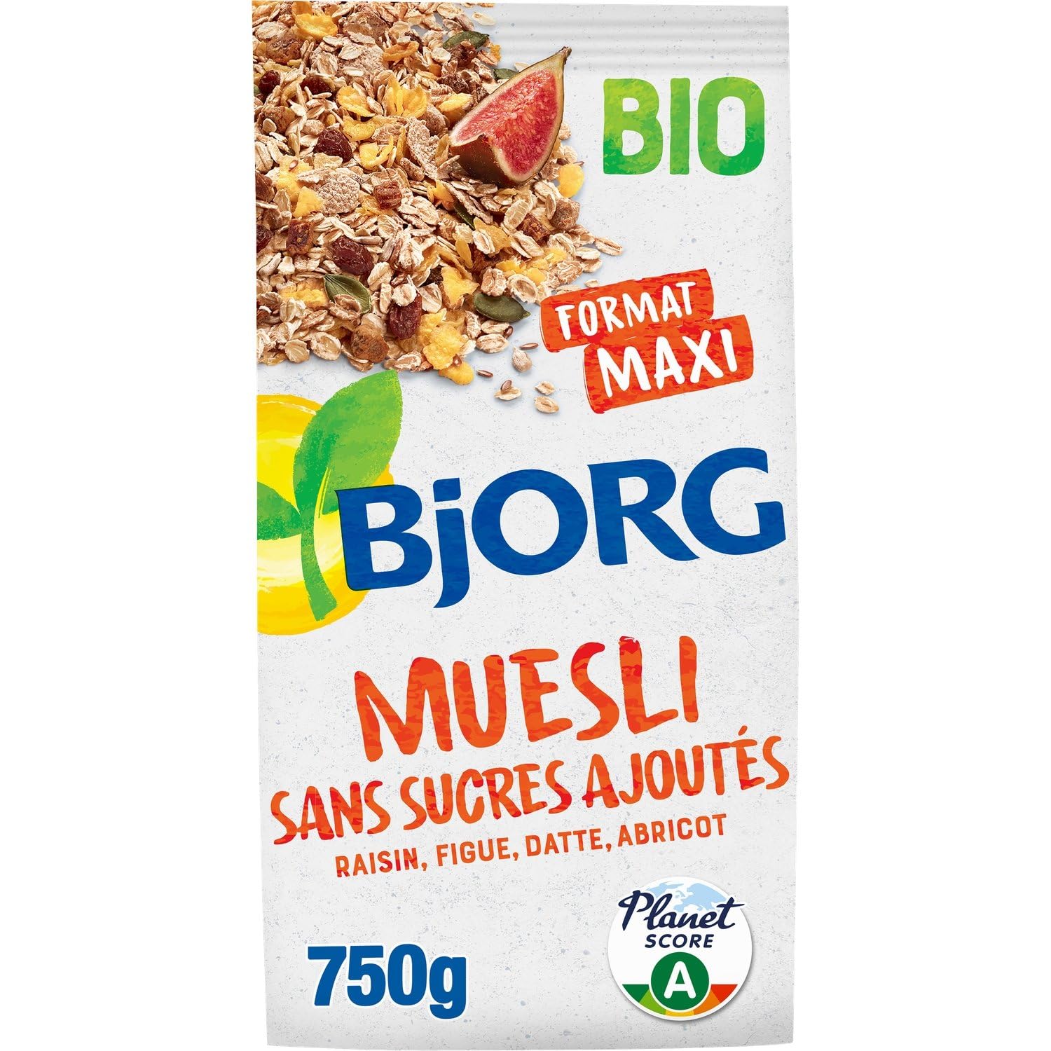 BJORG Muesli Bio Sans Sucres Ajoutés aux Fruits Secs et Graines, 750g, Format Maxi - Lot de 3
