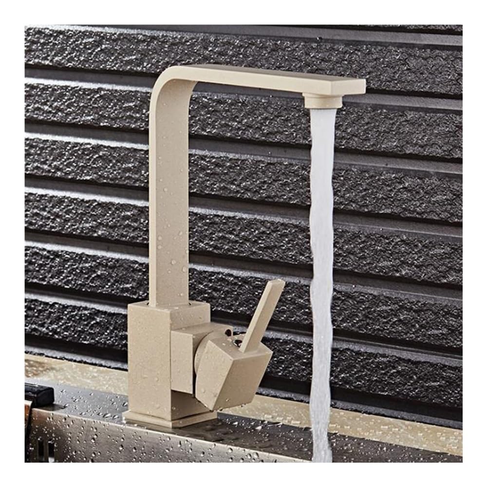 Kitchen Faucet 360 Degree Rotating Swivel Brass Deck Kitchen Sinks Faucet Hot Cold Mixer Kitchen Water Taps XT-177(Beige)
