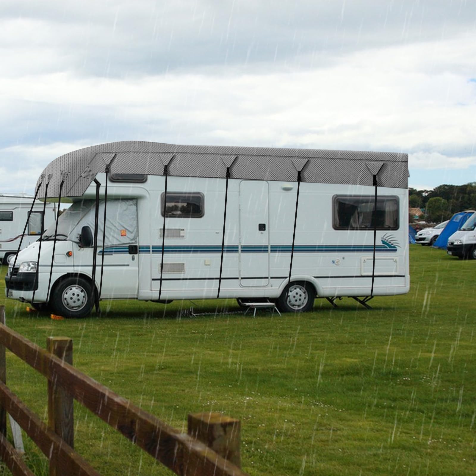 Housse de protection pour caravane et camping-car, housse de toit résistante 4 couches imperméable, protection pour toutes les saisons pour l'extérieur, soleil, pluie, poussière, protection UV (3 x