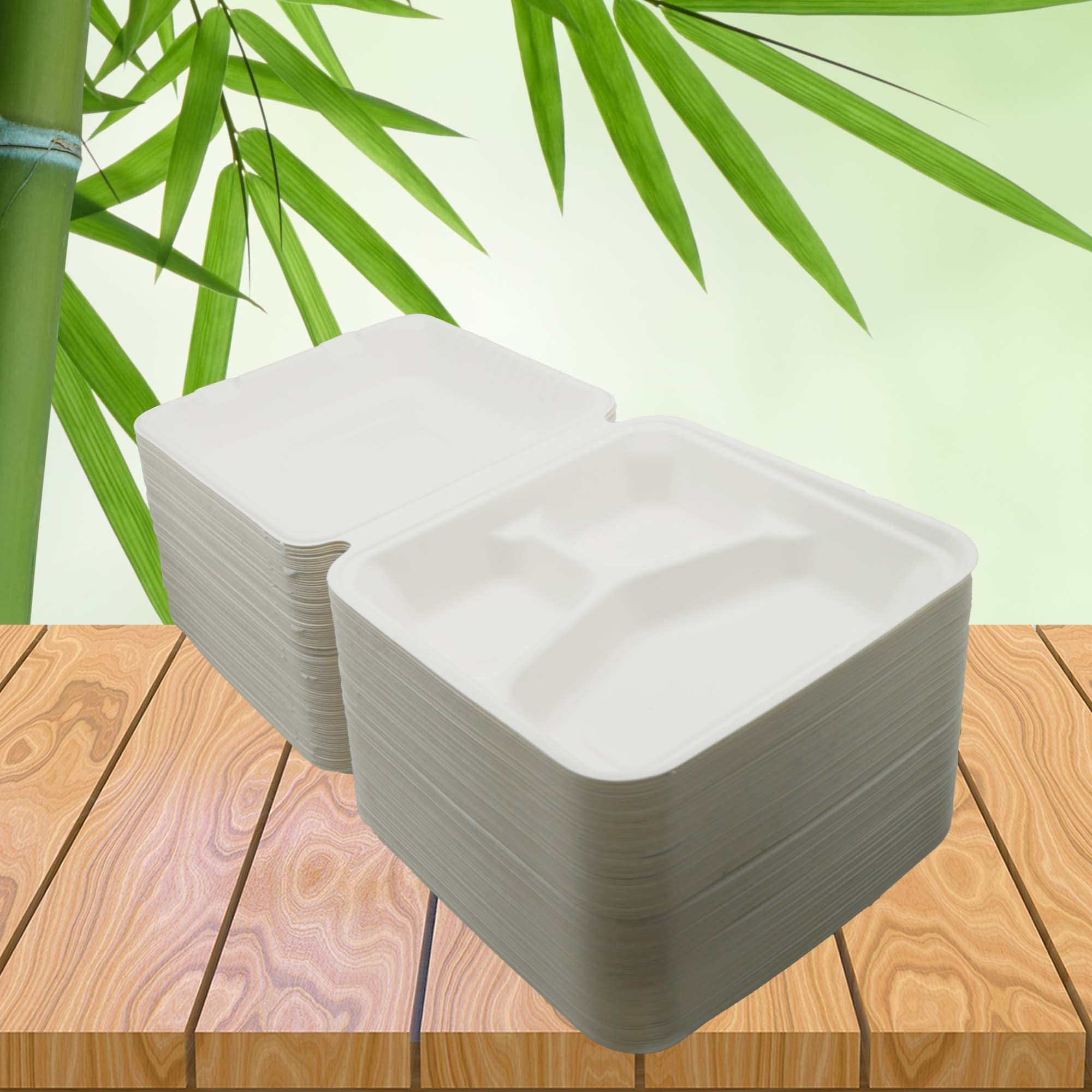 BeTasty Menübox 3-geteilt 1250ml Zuckerrohr 232x232x76mm 100 Stück