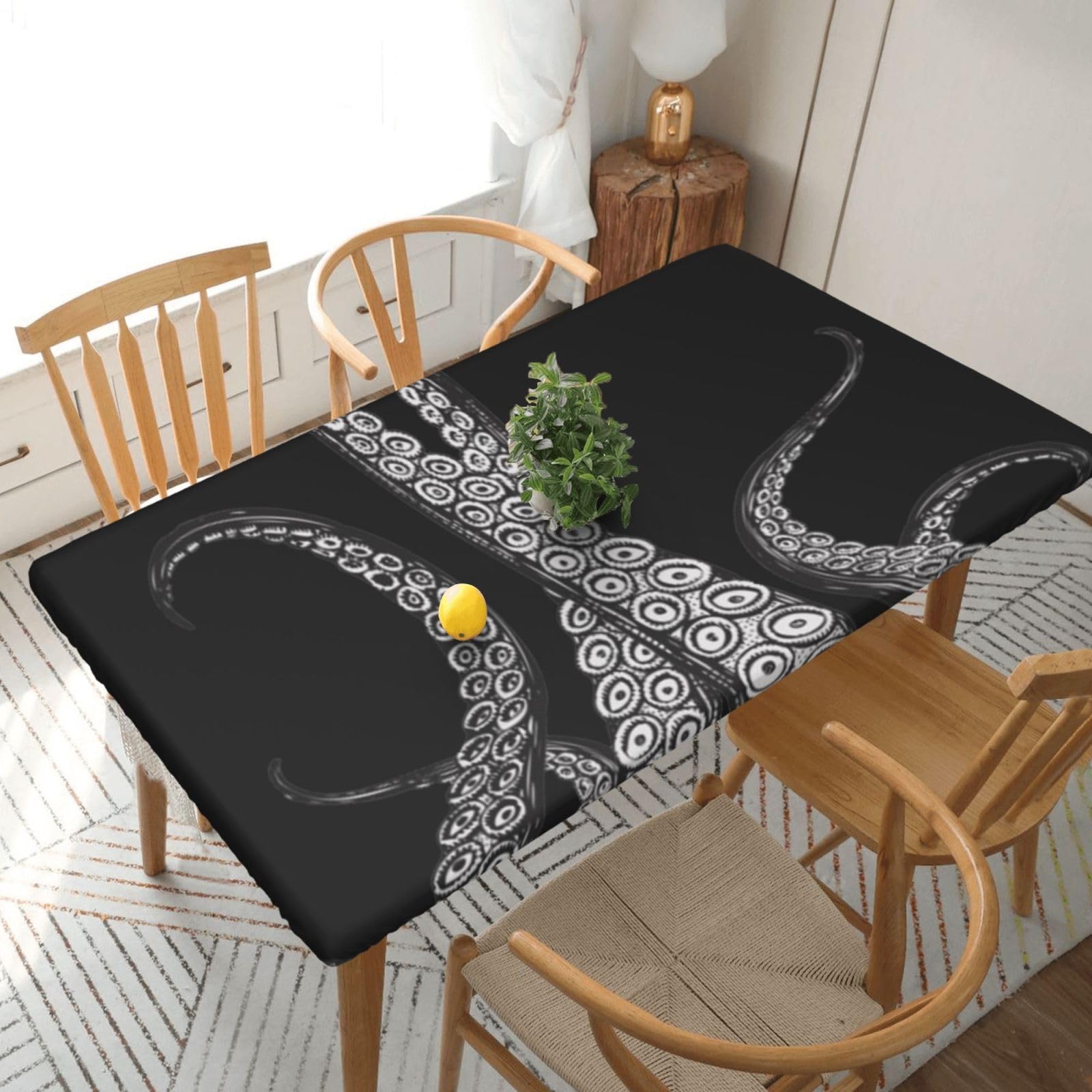 DCEHGEW Elastic Fitted Rectangle Tablecloth for 5ft Tables, Octopus Tentacles Printed Oilproof & Washable Fabric Picnic Table Cloth Table Covers