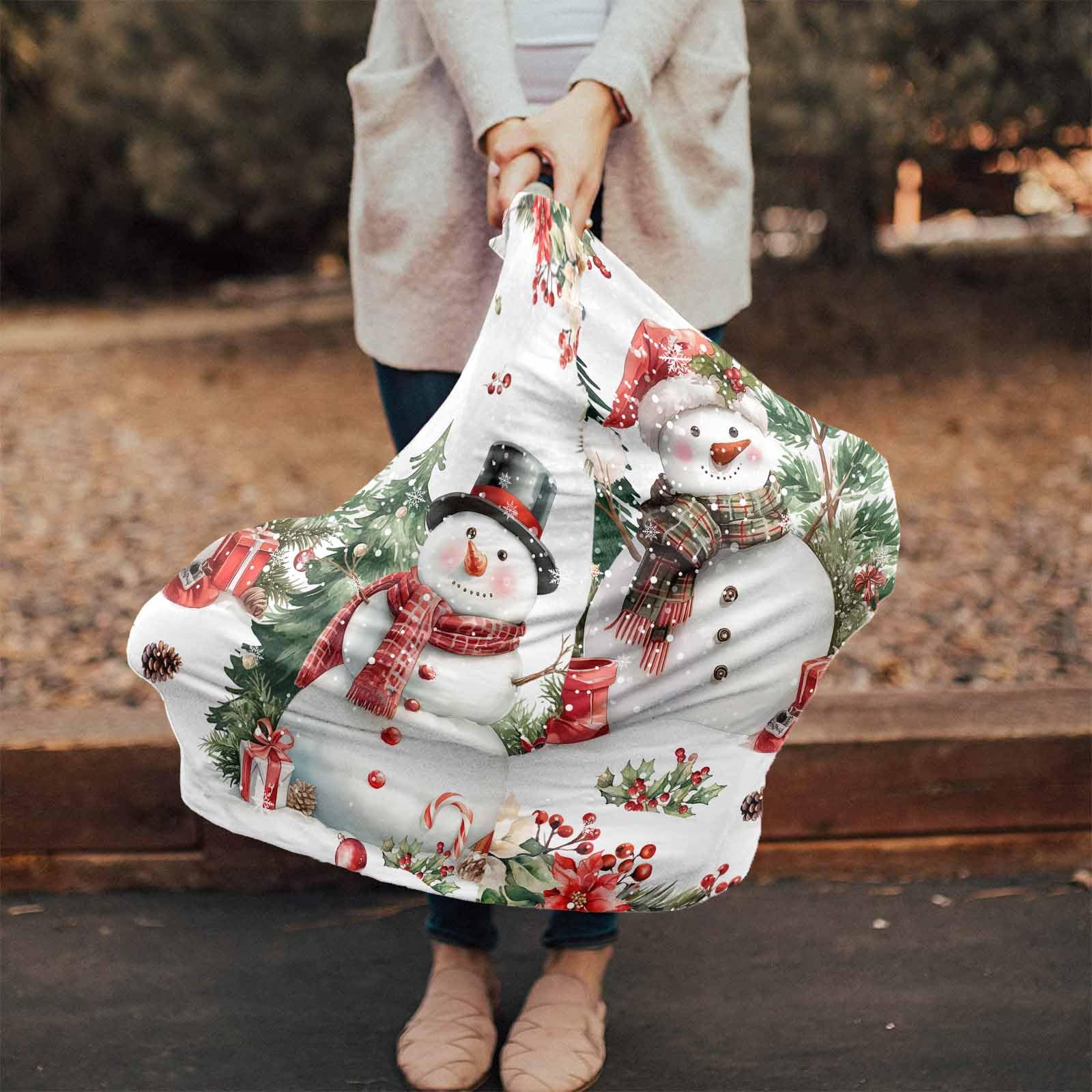 Nursing Cover for Breastfeeding Scarf, Pine Trees Red Flowers Berries Winter Snowmen Baby Car Covers Super Soft Multi Use for Canopy Shopping Cart Cover Blanket Stroller Cover