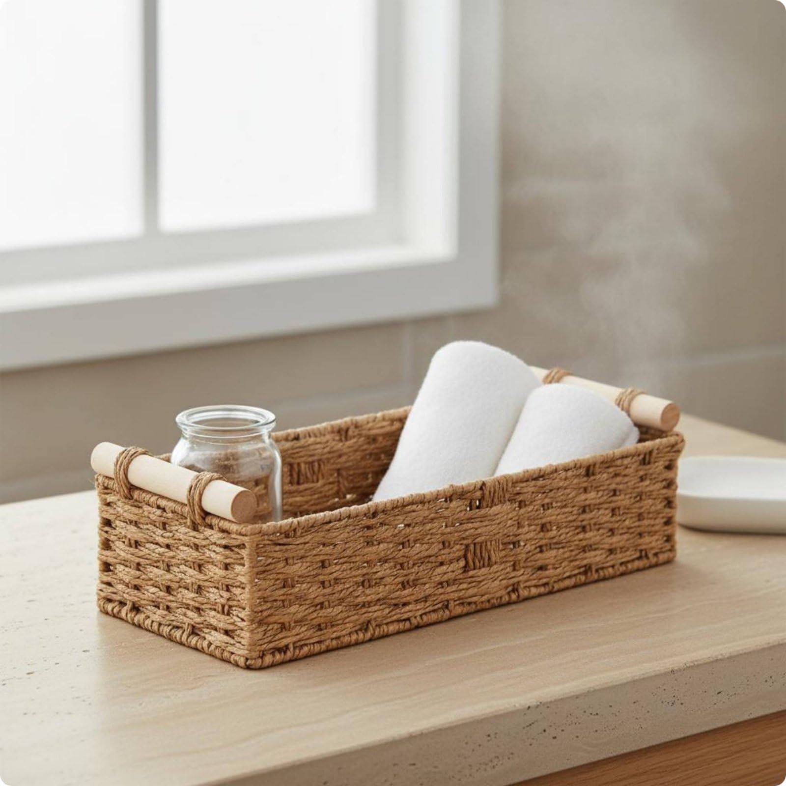 F Fityle Cesta de Almacenamiento de Cuerda de Papel Cesta Caja Organizador Rectangular con Asas de Madera y Toque Rústico Armazón de Alambre para Mayor, Verde
