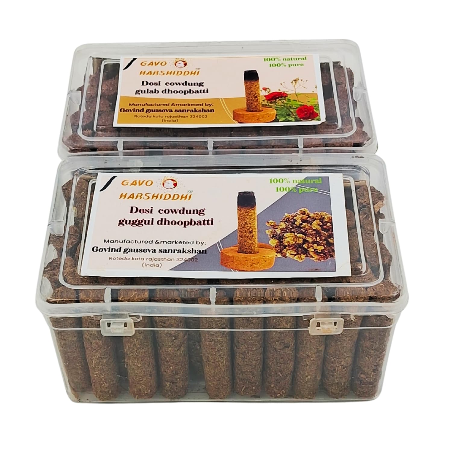GAVO HARSHIDDHI Desi Cow Dung Guggul & Gulab Dhoop Batti/Organic Incense Sticks for Pooja and Home Fragrance - 120 Sticks - 2.5 inch