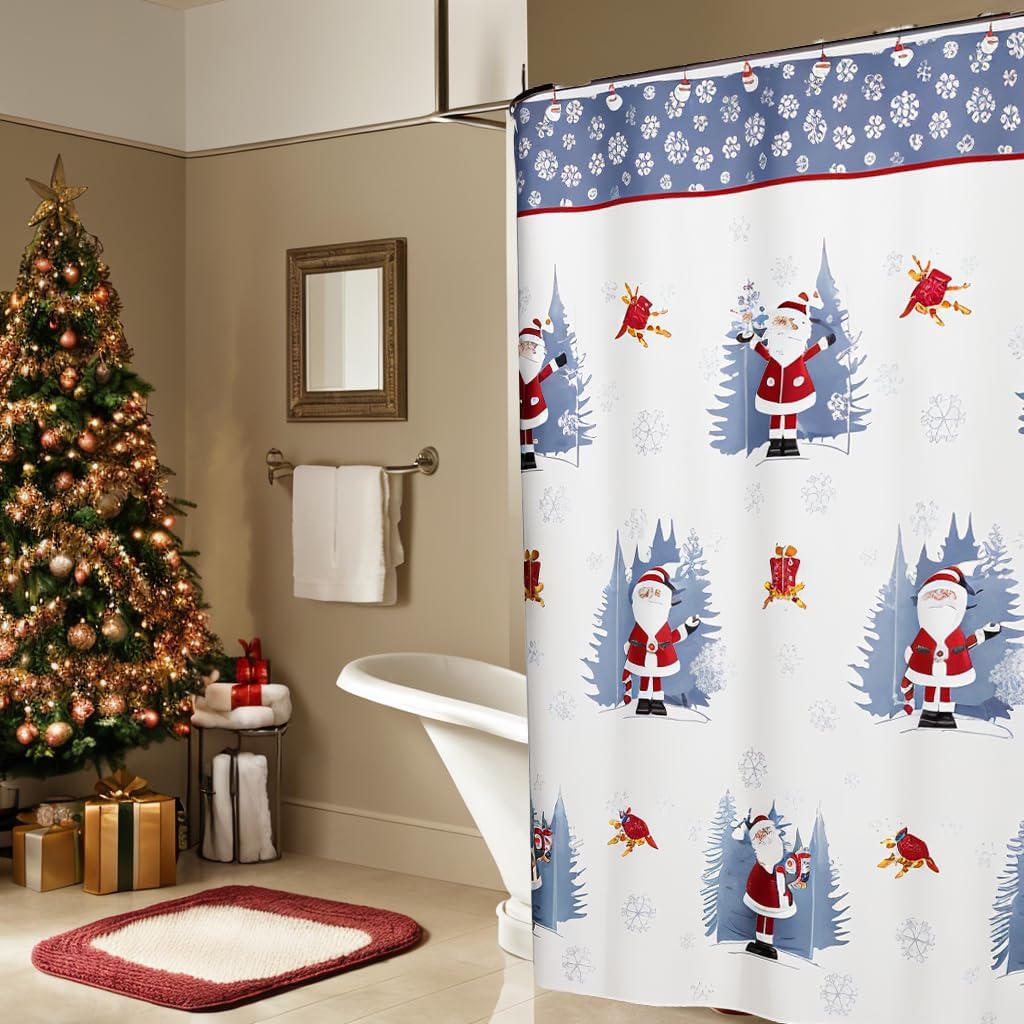 Winter Wonderland Sterling Santa Holiday Shower Curtain & Hook Set