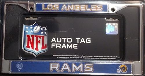 Rico Industries NFL Los Angeles Rams Retro 12 x 6 pulgadas, marco cromado plateado con inserto de calcomanía para automóvilcamiónSUV accesorio para