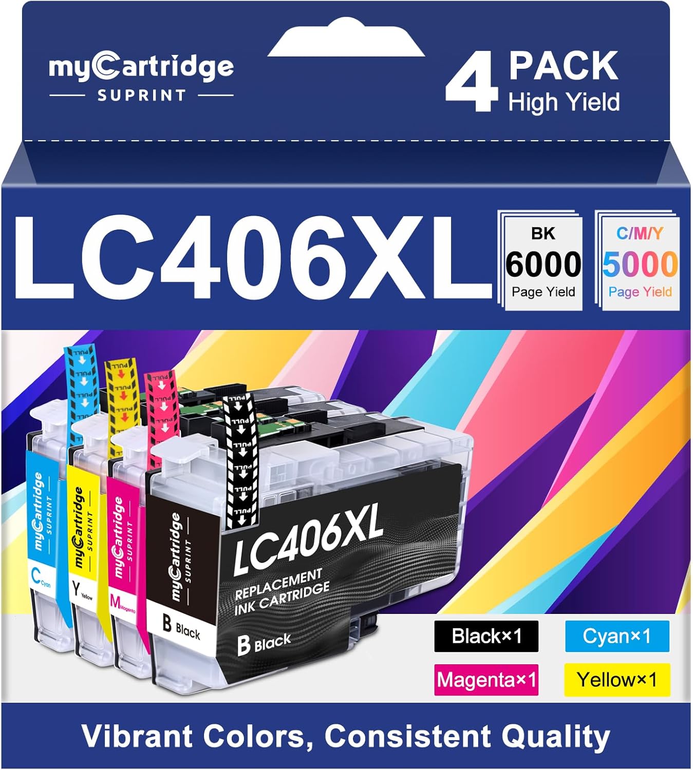LC406XL LC406 Ink Cartridges for Brother Printer Replacement for Brother LC406 Ink Cartridges for MFC-J4335DW MFC-J4535DW MFC-J5855DW MFC-J6555DW MFC-J6955DW MFC-J4345DW HL-JF1 Printer 4 Pack
