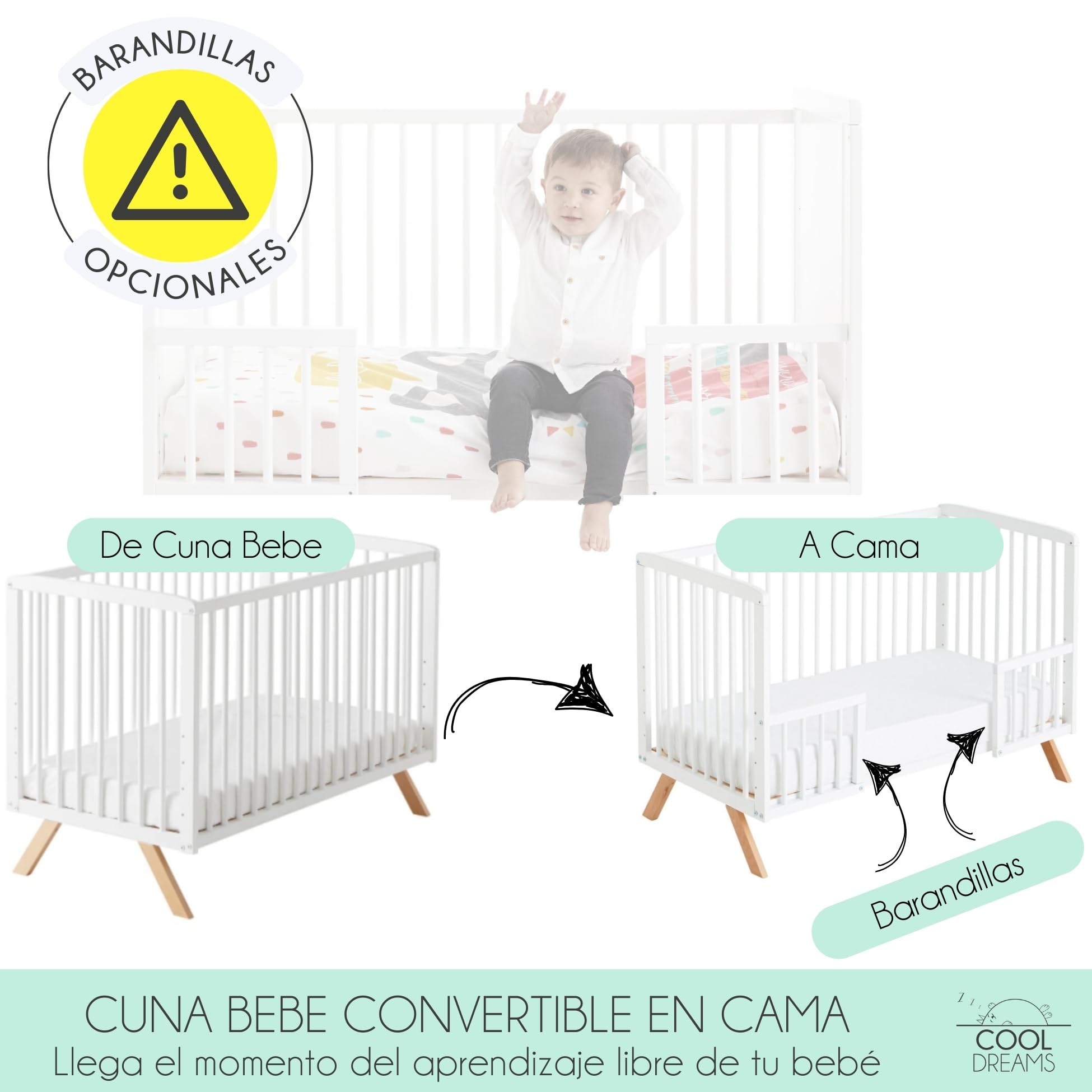 Cuna Colecho de Bebé Nuru Estilo Nórdico 120x60 cm, con Kit Colecho Incluido CoolDreams