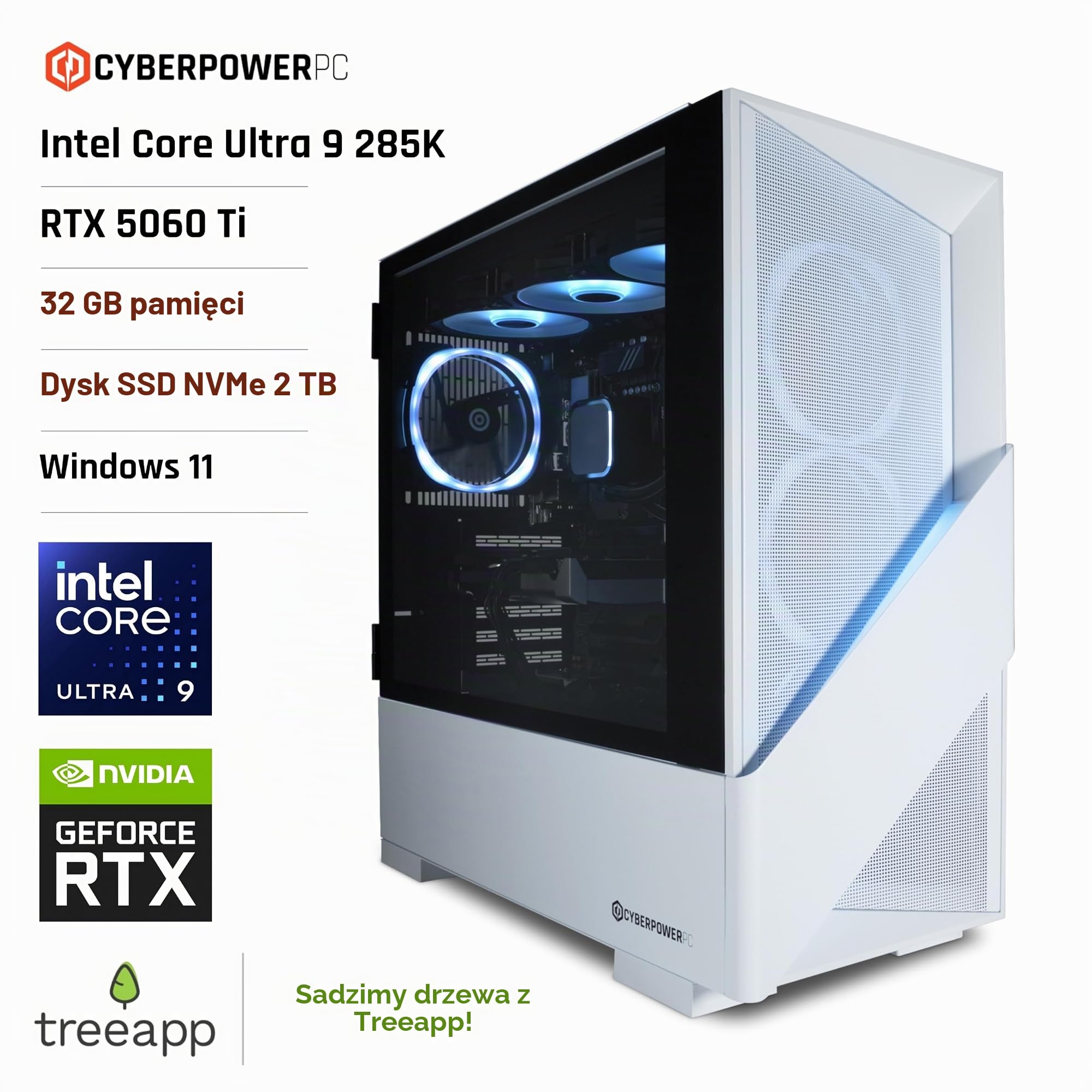 CyberPowerPC Luxe Gaming PC - Intel Core Ultra 9 285K, Nvidia RTX 5060 Ti, 32GB RAM, 2TB NVMe SSD, 750W PSU, Windows 11, Liquid Cooling, Amethyst 360M Airflow White
