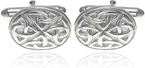 Alexander Castle Gemelos celtas de plata de ley 925 para hombre, 0.669 in x 0.472 in, gemelos celtas ovalados Trinity con caja de regalo de joyería,