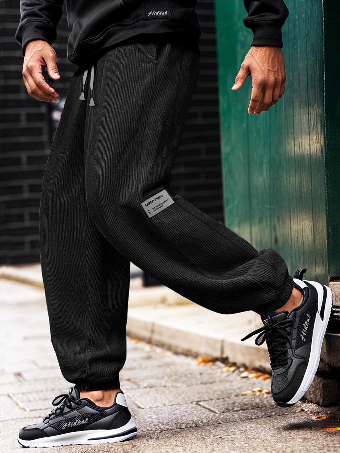 Men's Corduroy Joggers with Elastic Waist & Drawstring - Tapered Casual Pants Comfort Fit - Image 3