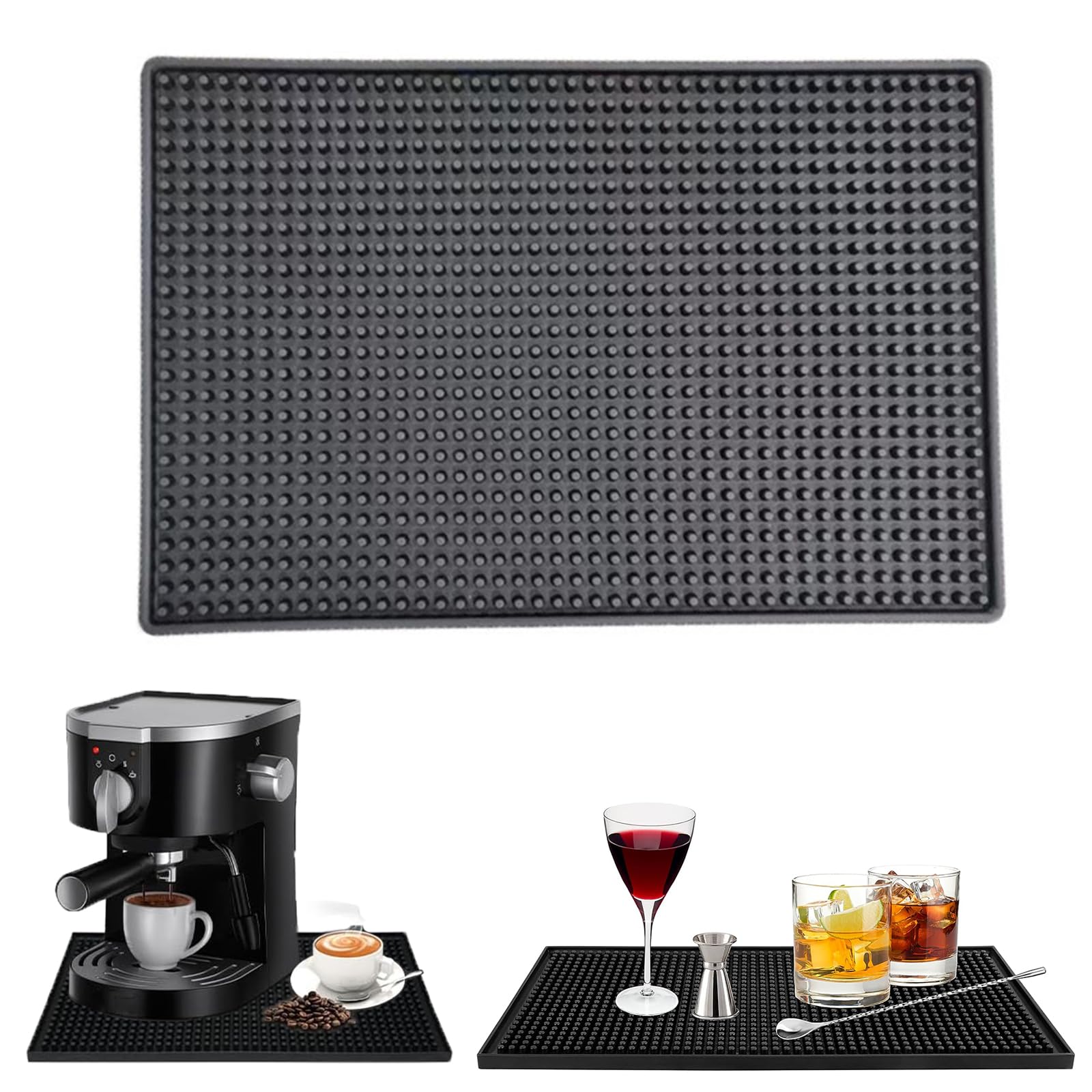Tappetino Caffettiera, Tappetino Da Bar In Gomma, Tappeto Scolapiatti Cucina, in PVC, Antiscivolo, Isolare, per Club, Cucine e Ristoranti, Contatori, Nero, 30 x 20 x 1cm