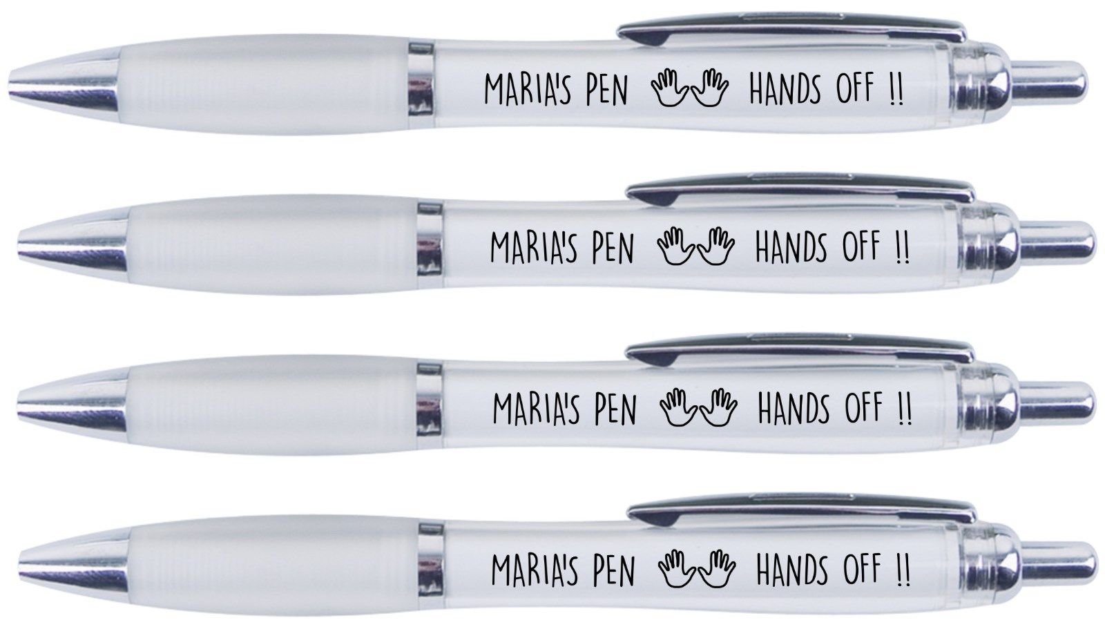 MARIA'S PEN HANDS OFF!!, 4 PRINTED PENS FOR MARIA